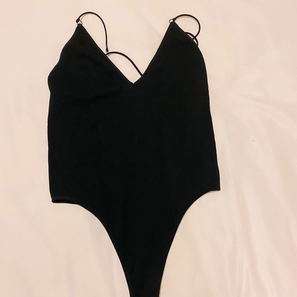 Forever 21- Black Strappy Thong Body Suit-Size M/L